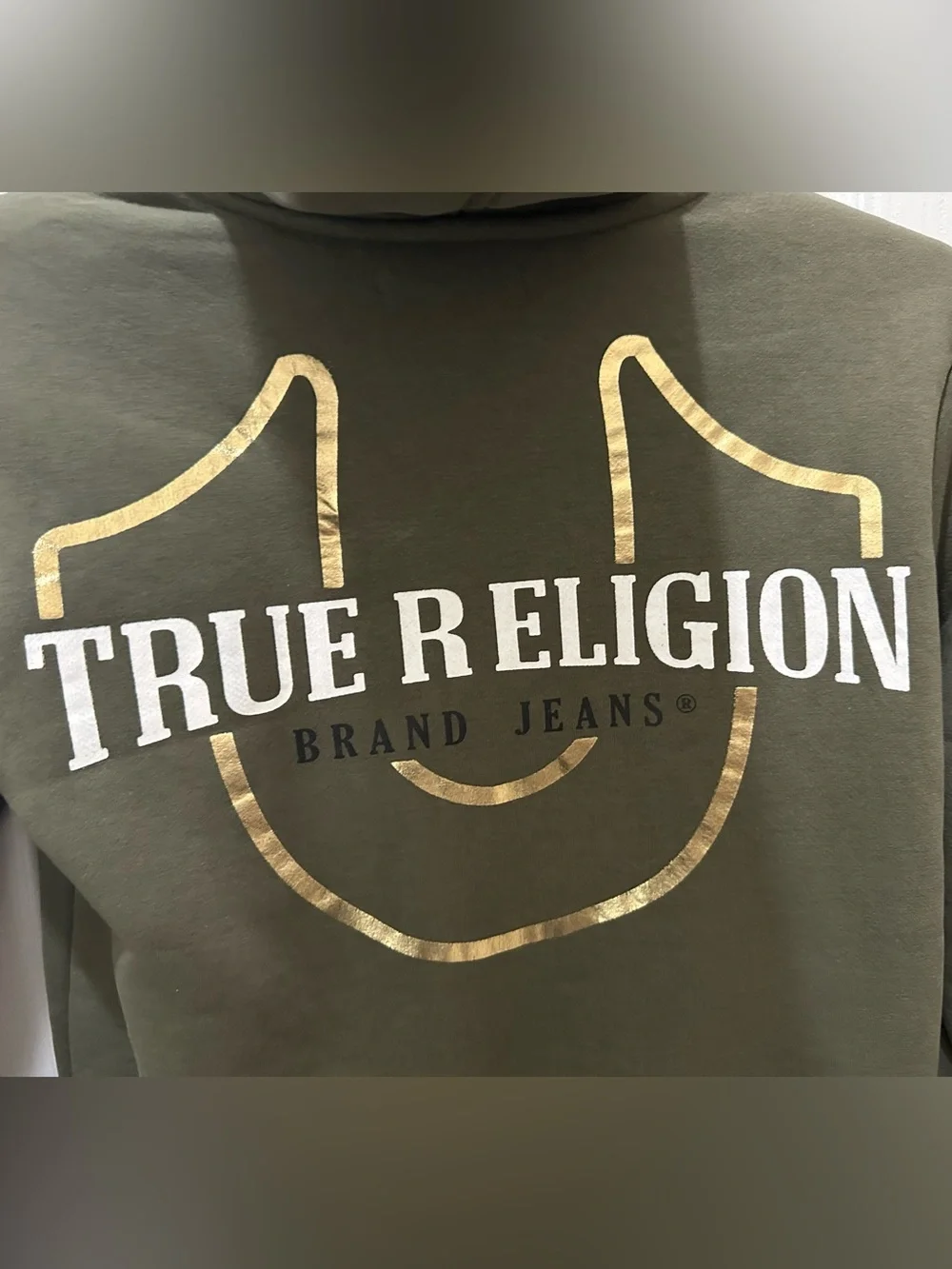True Religion Olive Green Graphic Fleece-Lined zip up jacket youth M 10/12